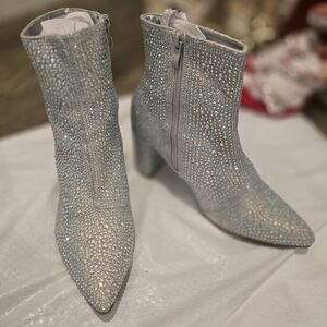 Elegant Silver Rhinestone Ankle Boots